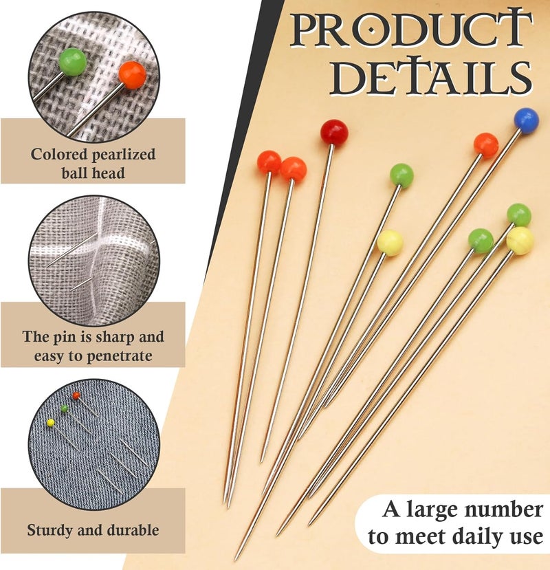 Kogyxe Sewing Pins, 300 PCS Straight Pins for Fabric, Pearlized Ball Head Quilting Pins Long 1.5 inch, Multicolor Corsage Stick Pin for Dressmaker, Jewelry DIY Decoration and Sewing Project - Image 4